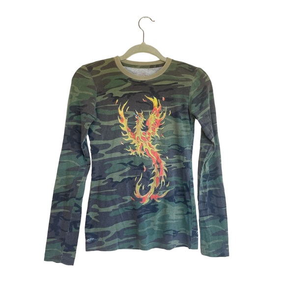 Ed Hardy long sleeve Camouflage T-shirt with a Phoenix Rising on the front - Picture 1 of 6